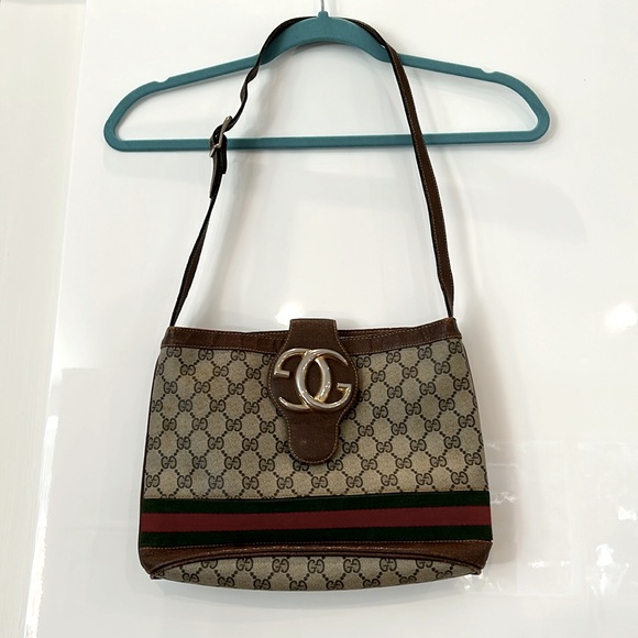 Authentic Gucci Sherry collection logo stripe shoulder bag with adjustable strap - Picture 1 of 16
